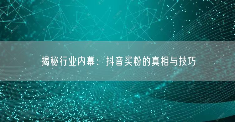 揭秘行业内幕：抖音买粉的真相与技巧