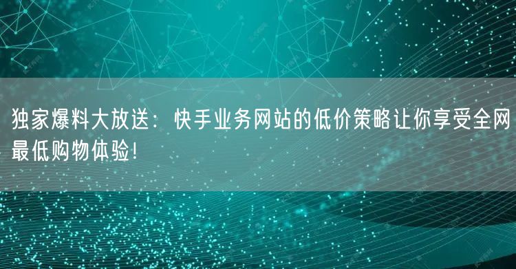 独家爆料大放送：快手业务网站的低价策略让你享受全网最低购物体验！