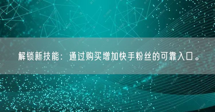 解锁新技能：通过购买增加快手粉丝的可靠入口。