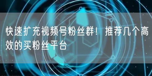 快速扩充视频号粉丝群！推荐几个高效的买粉丝平台