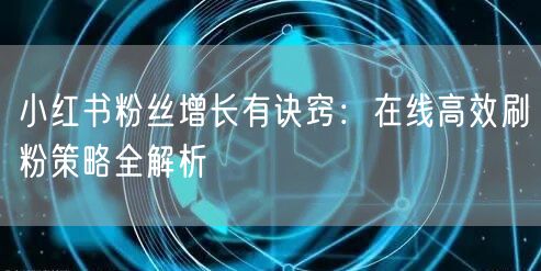 小红书粉丝增长有诀窍：在线高效刷粉策略全解析