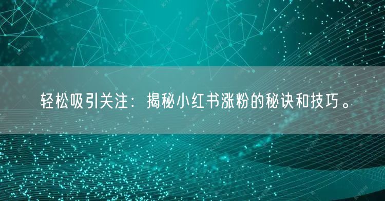 轻松吸引关注：揭秘小红书涨粉的秘诀和技巧。