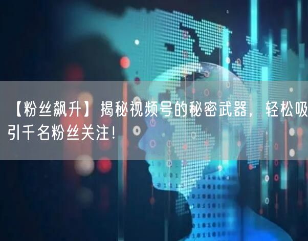 【粉丝飙升】揭秘视频号的秘密武器，轻松吸引千名粉丝关注！