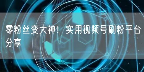 零粉丝变大神！实用视频号刷粉平台分享
