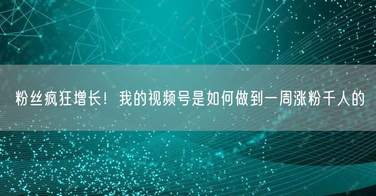 粉丝疯狂增长！我的视频号是如何做到一周涨粉千人的