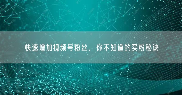 快速增加视频号粉丝，你不知道的买粉秘诀