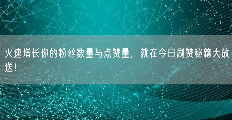 火速增长你的粉丝数量与点赞量，就在今日刷赞秘籍大放送！