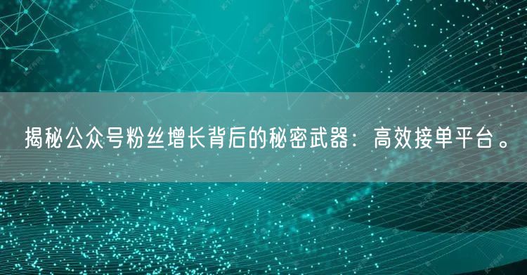 揭秘公众号粉丝增长背后的秘密武器：高效接单平台。