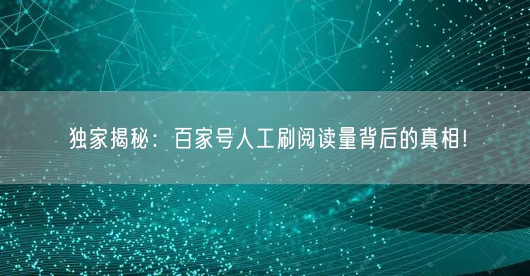 独家揭秘：百家号人工刷阅读量背后的真相！
