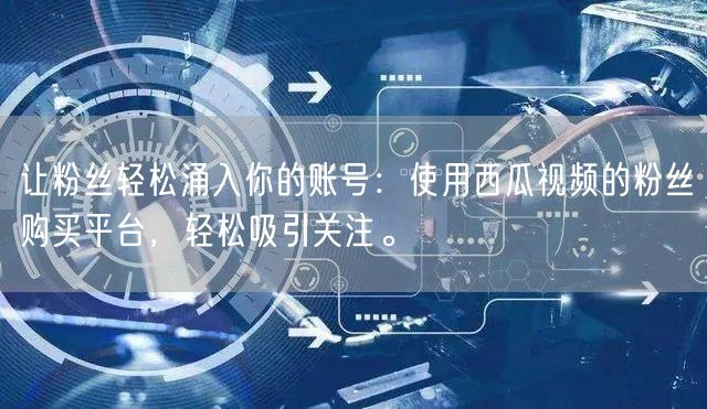 让粉丝轻松涌入你的账号：使用西瓜视频的粉丝购买平台，轻松吸引关注。
